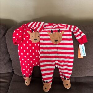 Carter's NWT Reindeer fleece sleepers adorable duo!